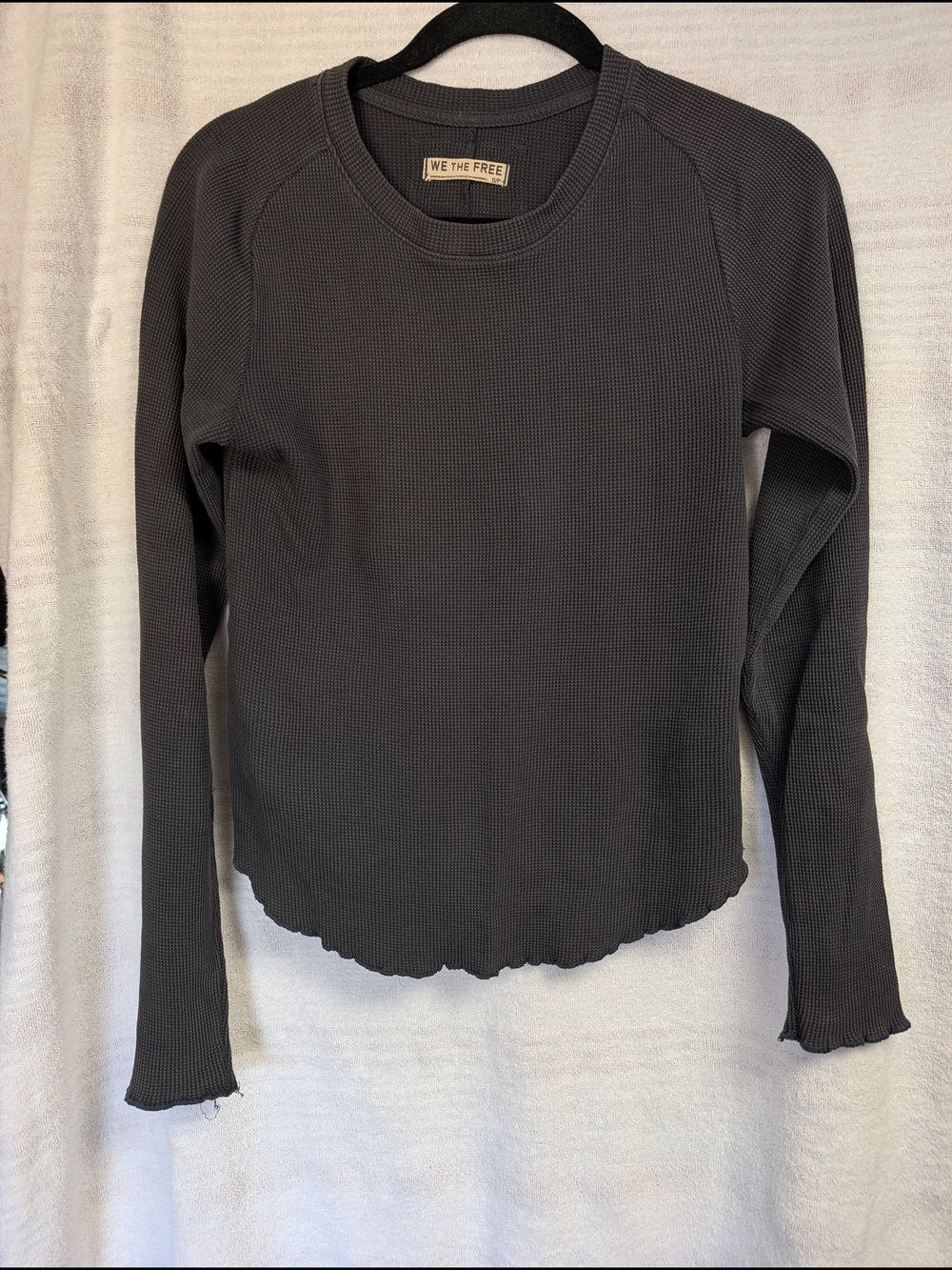 We The Free Dark Charcoal Ribbed Long-Sleeve Top